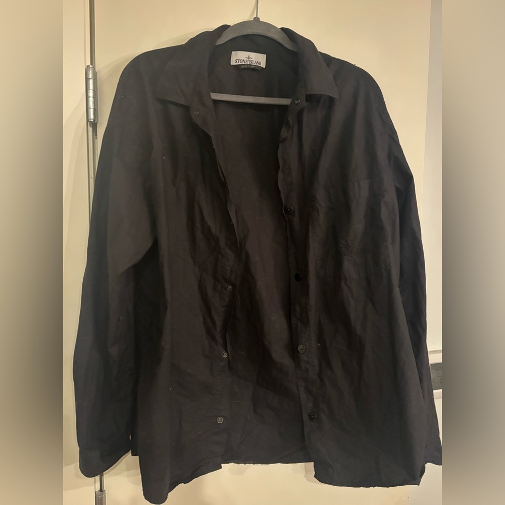 Stone Island black embroidered men’s button up Shirt